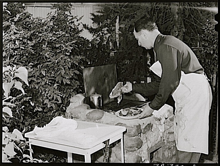 Grillling steaks, Turlock, CA, 1943, by Russell Lee, Library of Congress